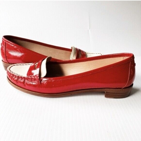 Kate Spade Cody Loafers 6 1/2 M 6.5 Red Ivory Leather Two Tone Wood Heel - Picture 1 of 8